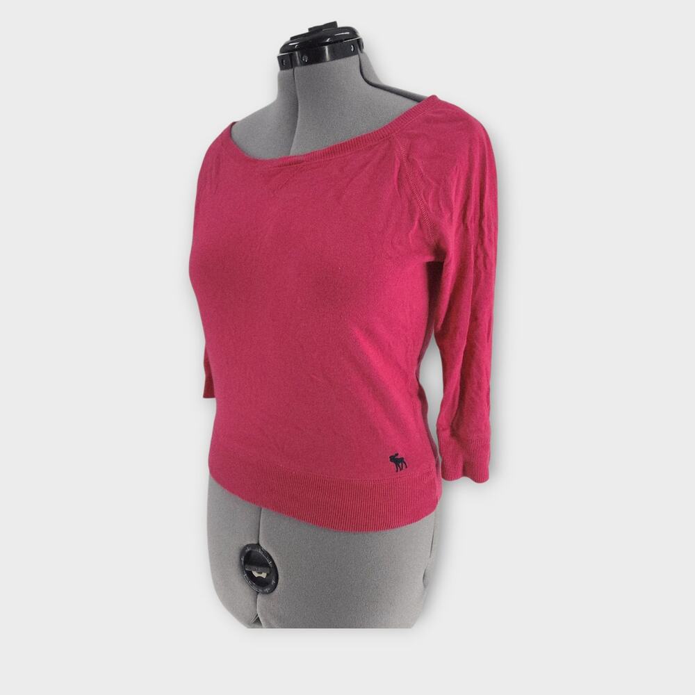 Abercrombie & Fitch Top Jrs. M Pink Scoop Neck 3/4 Sleeve Moose Logo VTG